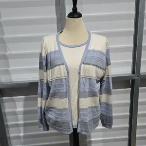 Alfred Dunner Women's Cardigan Blouse  - Blue and Cream Size‎ XL